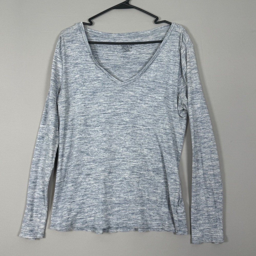 Merona V-Neck Long Sleeve Tee Womens XL Blue Heathered Space Dye Excellent